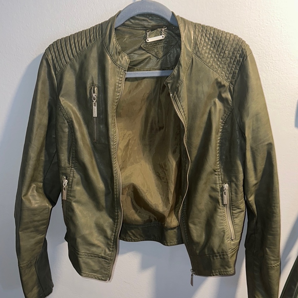 Olive Green faux Leather Jacket